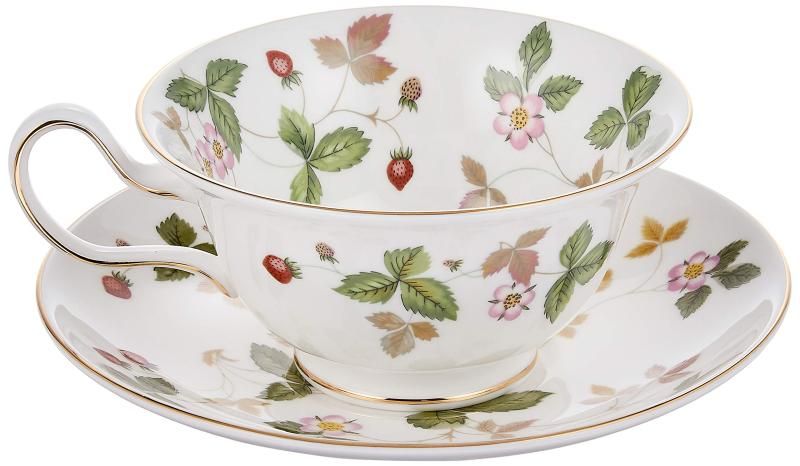 Wedgwood ウェッジウッド ワイルド ストロベリー 磁器 ティーカップ-amp-ソーサー ピオニー 並行輸入品