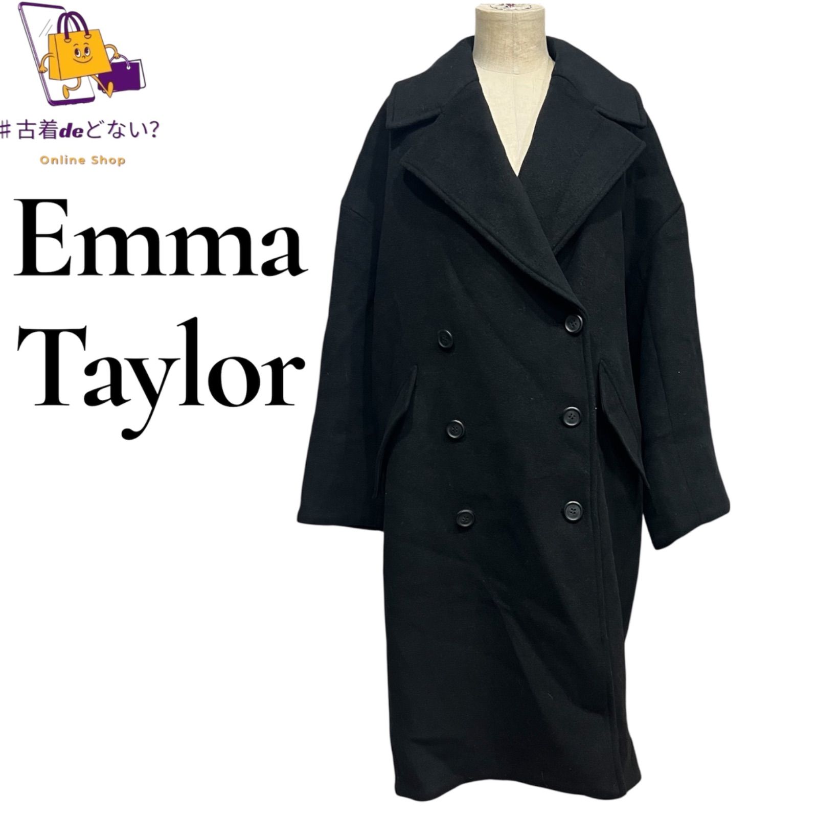 Emma Taylorエマテイラー ダブル ウールコートブラック Emma Taylor エマテイラー ウール混 オーバーサイズダブルコート