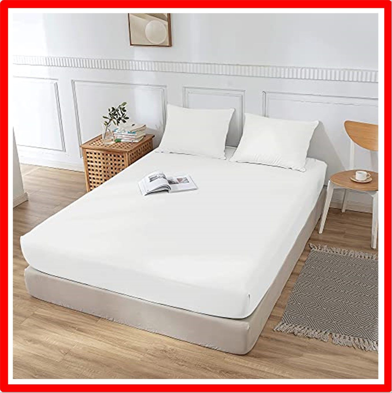 【匿名配送】 160×200cm_ホワイト NICETOWN マットレスカバー シーツ 毛玉なし ベットシーツ シングル ベッドカバー ボックスシーツ ベッド/
