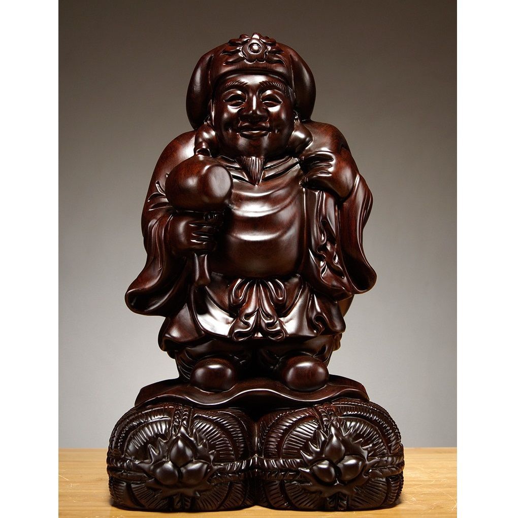 黒檀 木彫 大黒天 福の神 鎮宅辟邪 手作り招財開運 置物 精密細工 工芸
