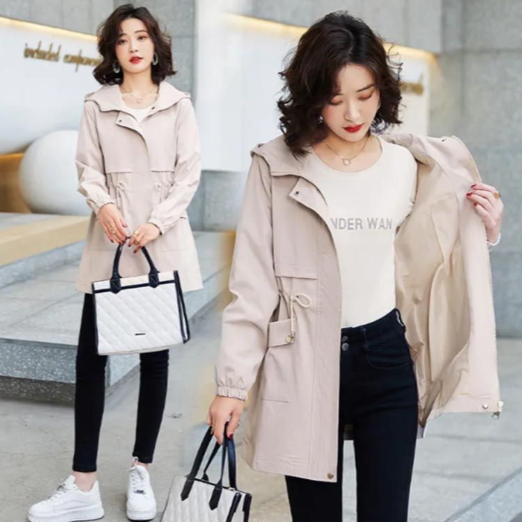 裏地あり スプリングコート パーカー 春アウター ジップアップ フード付き 薄手 ミドル丈 モッズコート ウェストシェイプ 羽織り 大きいサイズ マウンテンコート ブルゾン 春 軽量 カジュアル き cjfj142747