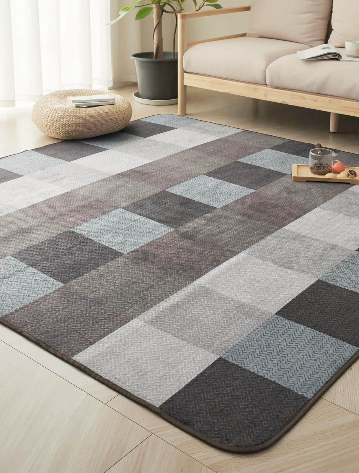 【人気商品】ＨＡＲＵＭＩＮ カーペット ラグ ラグマット 洗える 200×250cm 約3畳 絨毯 北欧 おしゃれ 抗菌 防臭 滑り止め オールシーズン 床暖房 ホットカーペット対応 床保護マット チェック