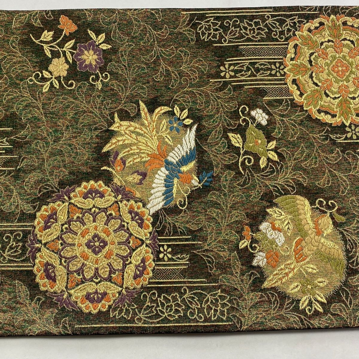 正絹 袋帯 金糸 豪華♡刺繍 華紋 花喰い鳥 花唐草 正絹 袋帯 金糸 豪華♡刺繍 華紋 花喰い鳥 花唐草