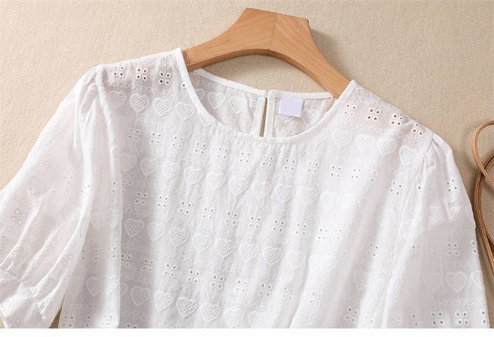ブラウス レディース 夏 綿麻風 半袖 刺繍 綿 コットン リネン
