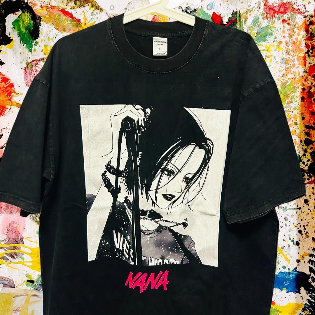NANA メンズ Tシャツ 半袖 夏 ケミカルウォッシュ 黒 平成レトロ