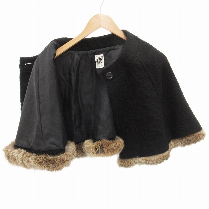 美品✨ランバンコレクション カシミヤ混ラビットファーポンチョ ケープ ca2116-1.jpg