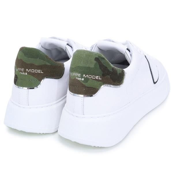 【PHILIPPE MODEL PARIS / フィリップモデル】メンズ スニーカー TEMPLE LOW MAN (BTLU VC01 VEAU CAMOUFLAGE MILITAIR) 23AW ホワイト×グリーンカモ [訳あり3] [新品]