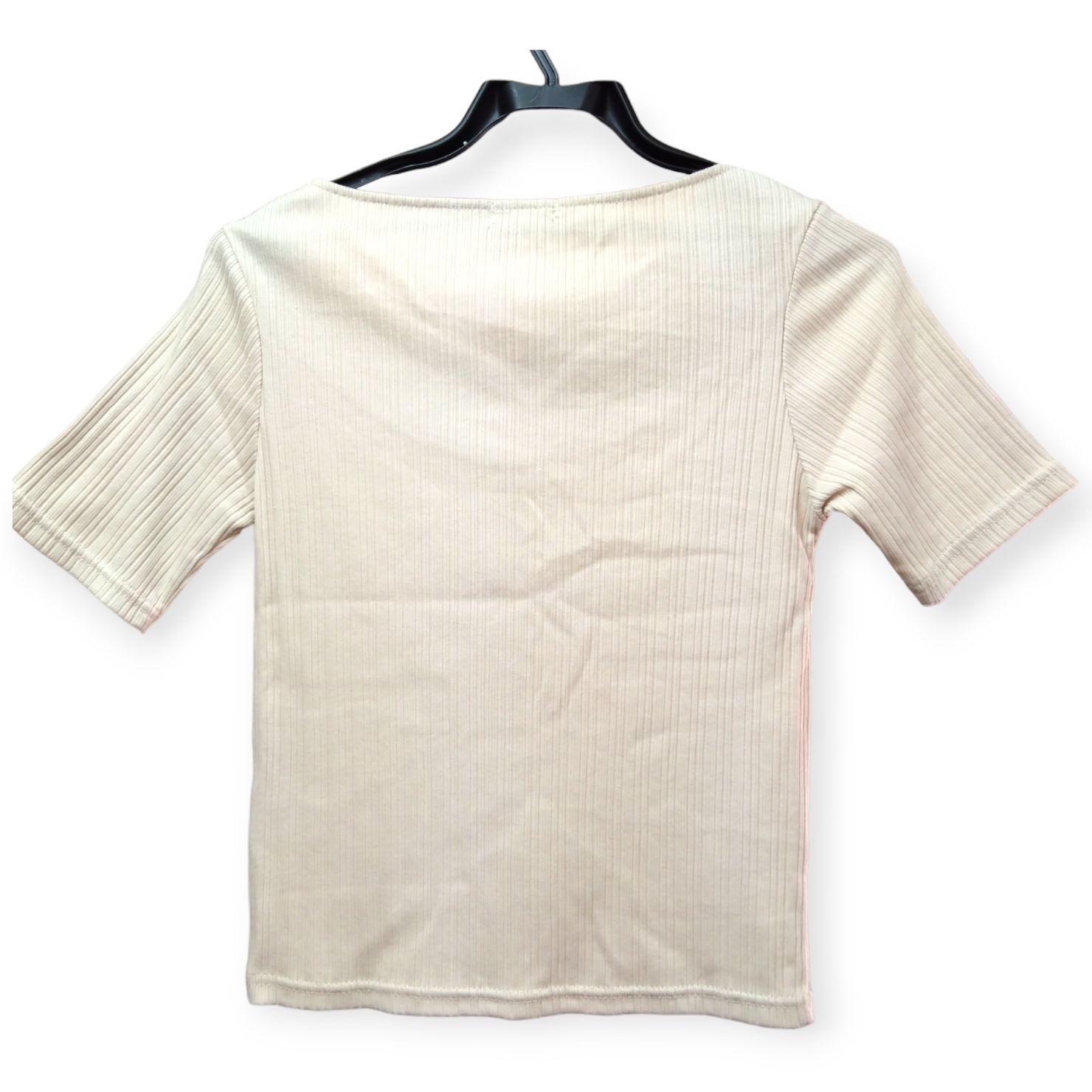64 【削除予定】GU ジーユー リブハートネックコンパクトTシャツ 半袖 オフホワイト