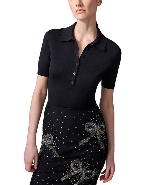 送料無料 キャロライナヘレラ レディース ポロシャツ トップス Short Sleeve Polo Top Black