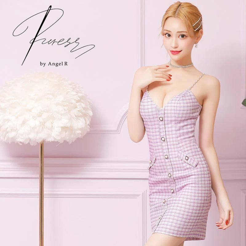 PURESS by AngelR ピュアレスバイエンジェルアール フロントボタンパールショルダーポケットタイトミニドレス ラベンダー キャバドレス PURESS by AngelR / ピュアレスバイエンジェルアール】フロントボタン
