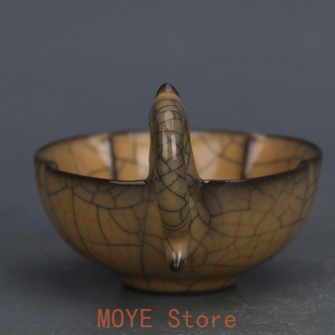 宋哥窯金糸鉄線開片両耳賞瓶 景徳鎮  装飾品 現代工芸品美術品 置物 宋哥窯鉄胎黄釉金糸鉄線龍柄茶碗 景徳鎮 陶磁器 装飾品 現代工芸