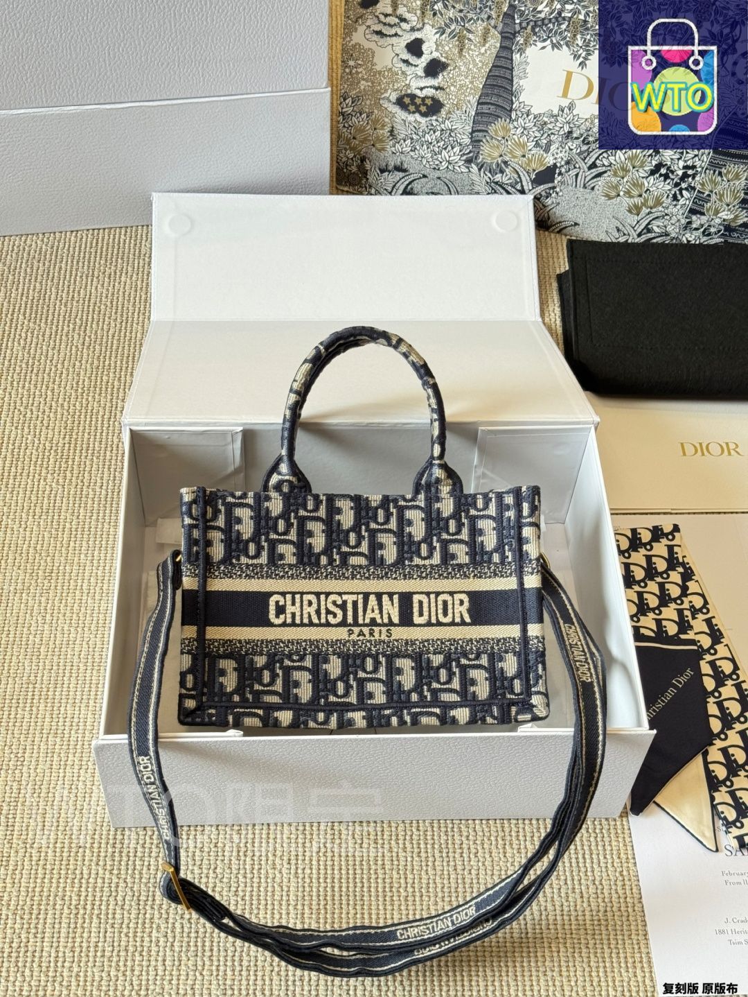 今日特価】Dior ディオール ミニブックトートバッグ オブリーク