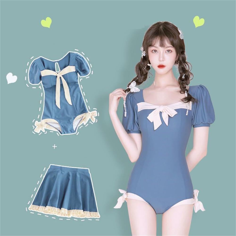 ワンピース水着*スカート 2点セット パフスリーブ 水着 レディース 2点セット セパレーツ ワンピース スクエア