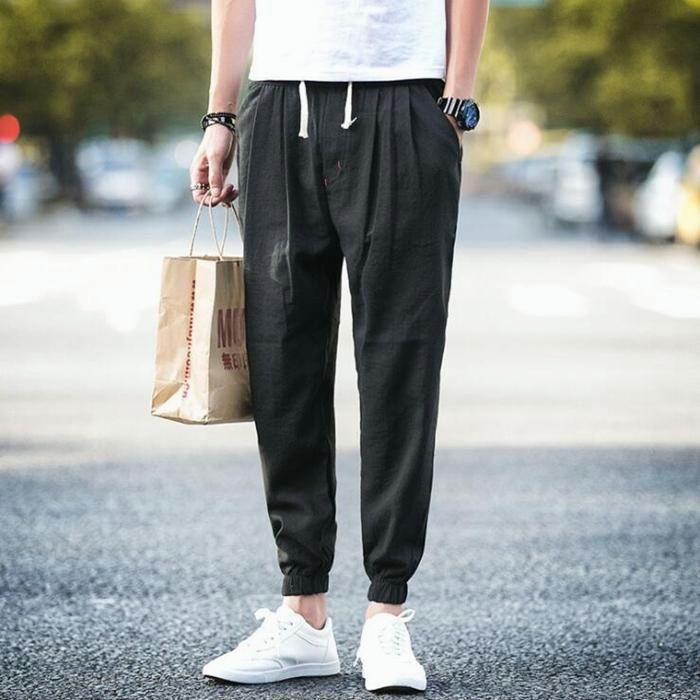 萌　MOYURU モユル　サルエルパンツ　ワイド　M〜L  手荒い可能 サルエルパンツ 麻風 綿麻ワイドパンツ ゆったり テーパード