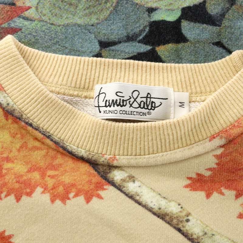 クニオコレクション KUNIO COLLECTION スウェット トレーナー 長袖 リス 木 紅葉 パイル地 ボックスシルエット M ベージュ 緑 オレンジ クニオコレクション スウェット トレーナー 長袖 リス 木 紅葉 M