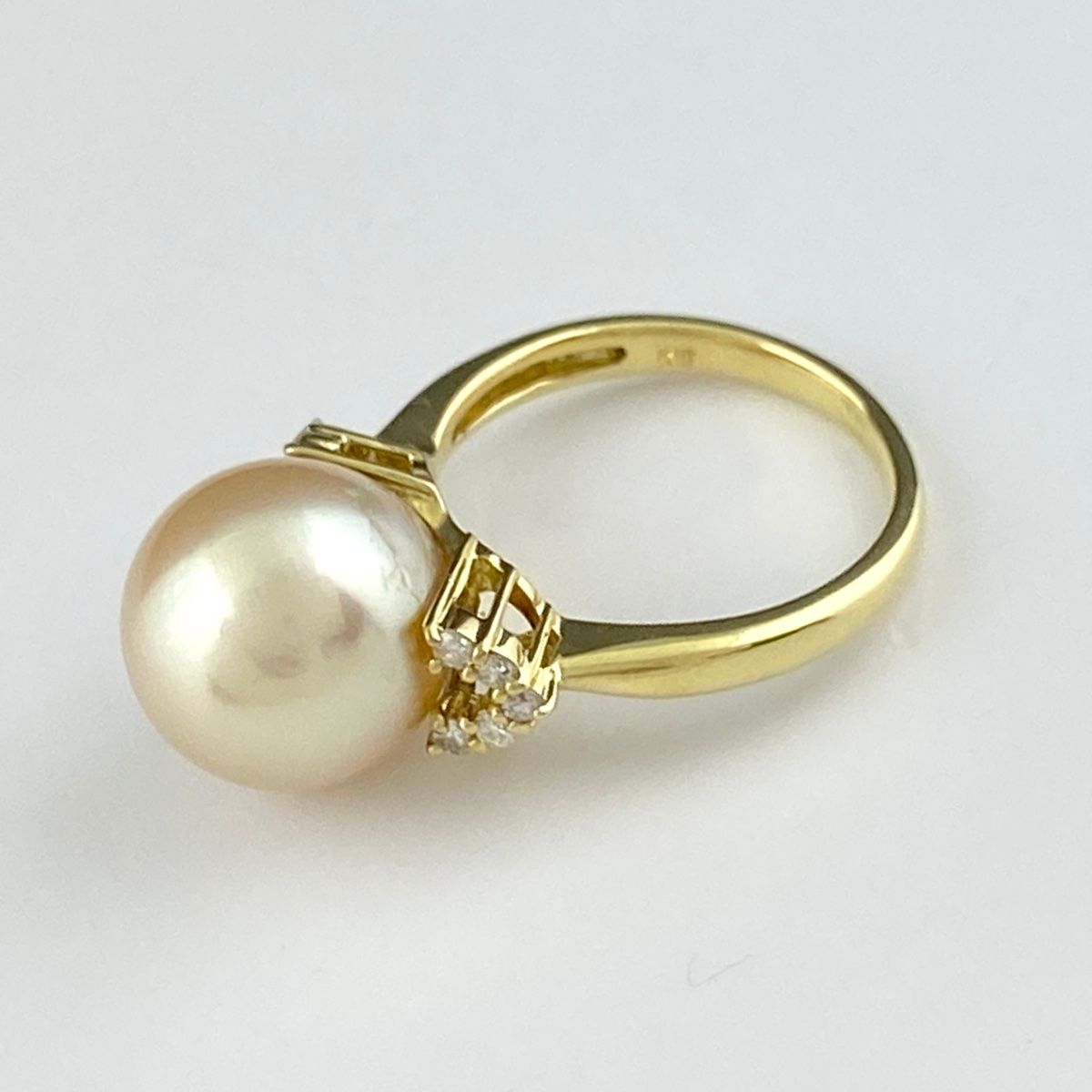 パール デザインリング YG イエローゴールド メレダイヤ 指輪 真珠 