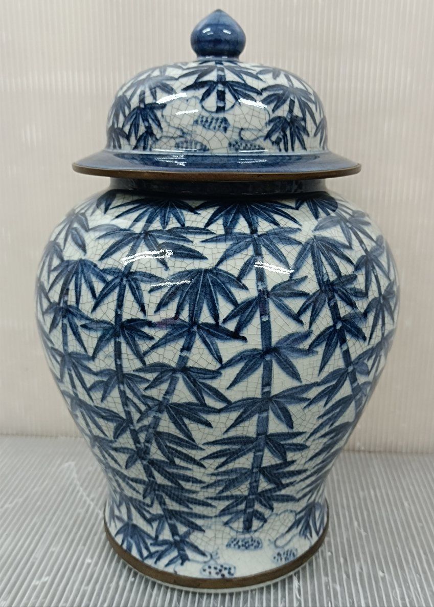 骨董品 永樂年製 陶器／銅縁巻 蓋付き壺 径19cm高さ27cm - Resale