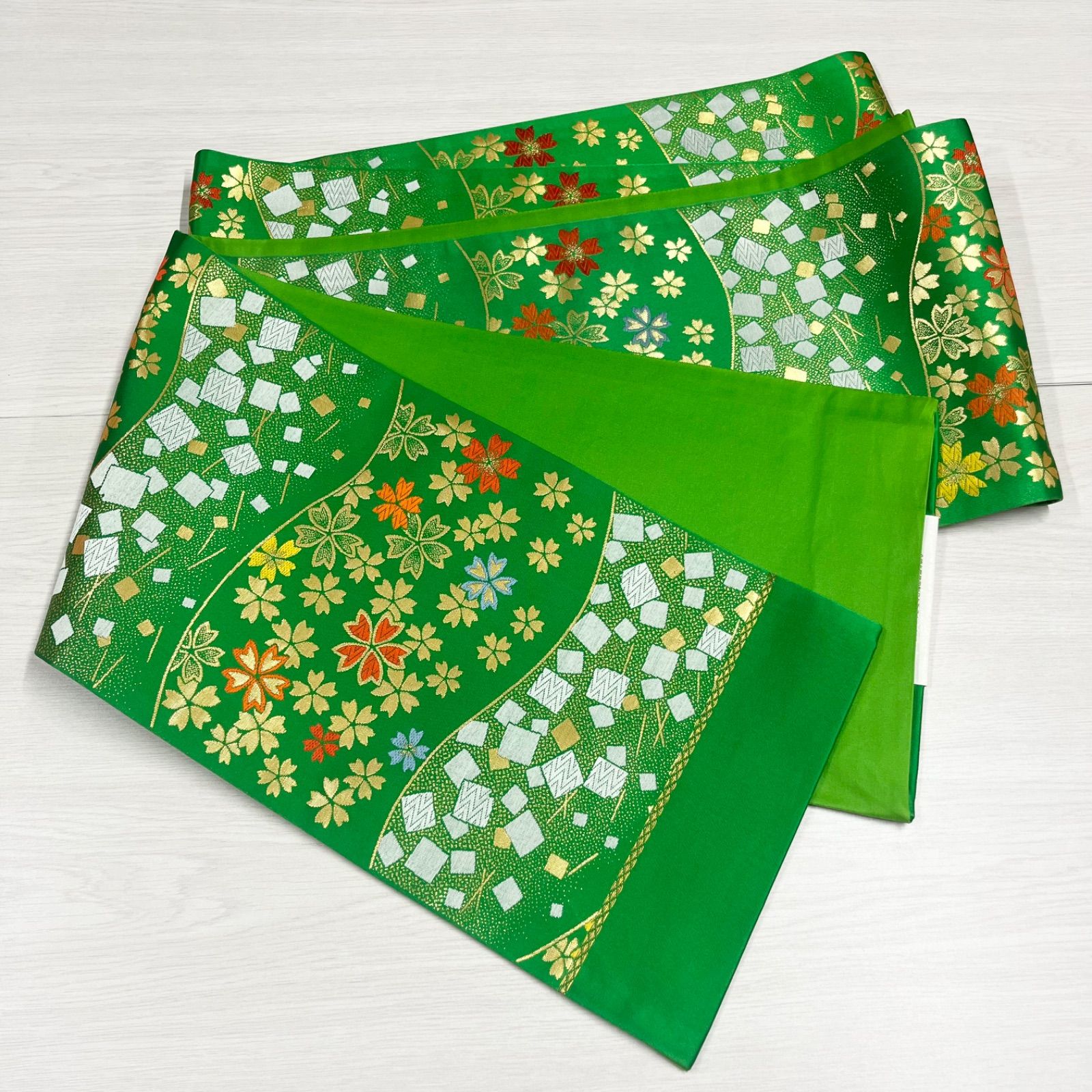  子ども 袋帯 帯 七五三 七歳 子供用 緑 桜 菱模様 帯 兵児帯 着物 浴衣 和小物