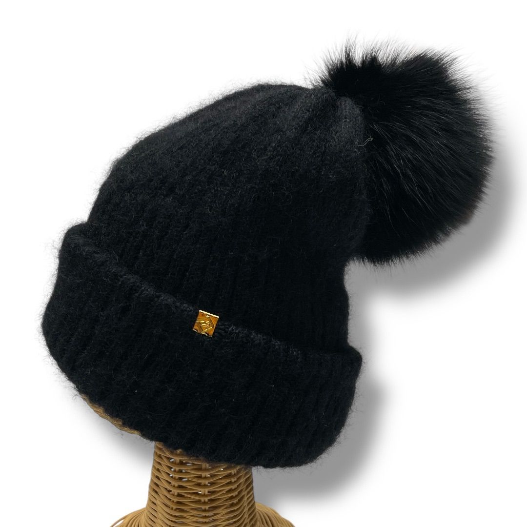 CA4LAカシラ フォックスファー ポンポン ニット帽 モヘア シルク混 日本製 CA4LAカシラ フォックスファー ポンポン ニット帽 モヘア シルク