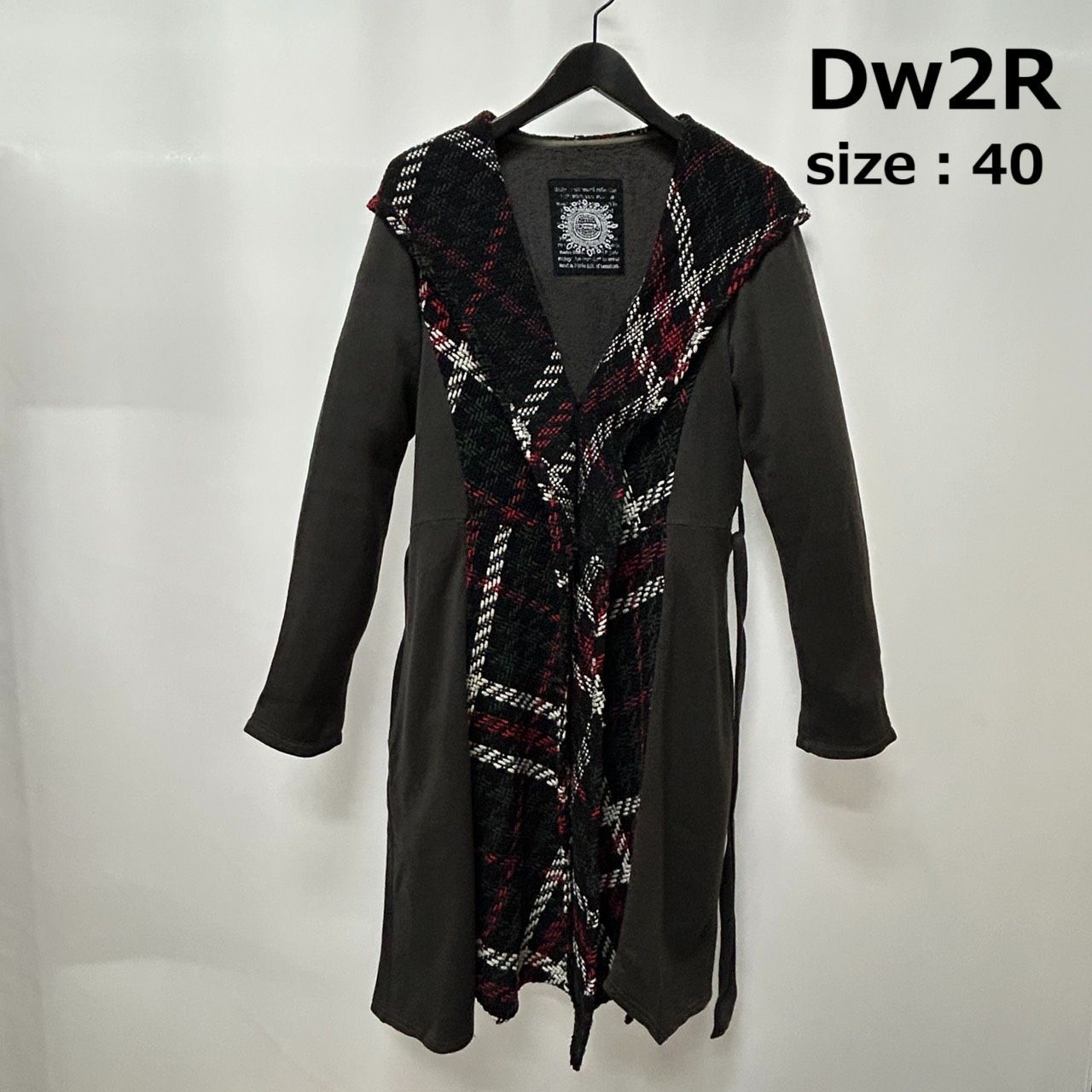 Dw2R 40 グレー系 ロングコート ジャケット アウター 長袖 レディース チェック 日本製 センソユニコ マツオ ディ ダヴル トゥアール