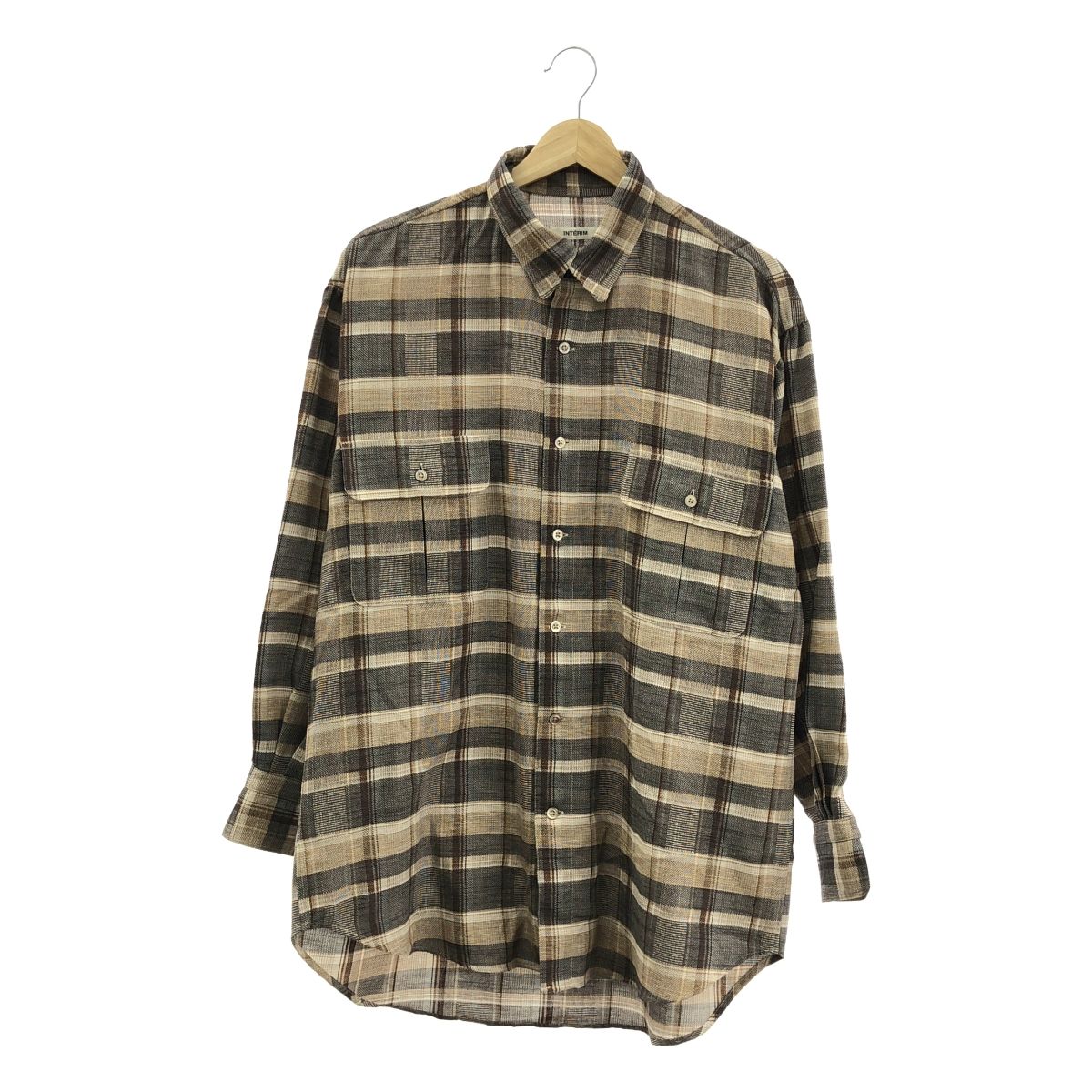 INTERIM | インテリム | HYPER BIG SHEER FIL A FIL CHECK GATHER SHIRT ウール混 チェック ハイパービッグシャツ | 3 | ベージュ | メンズ