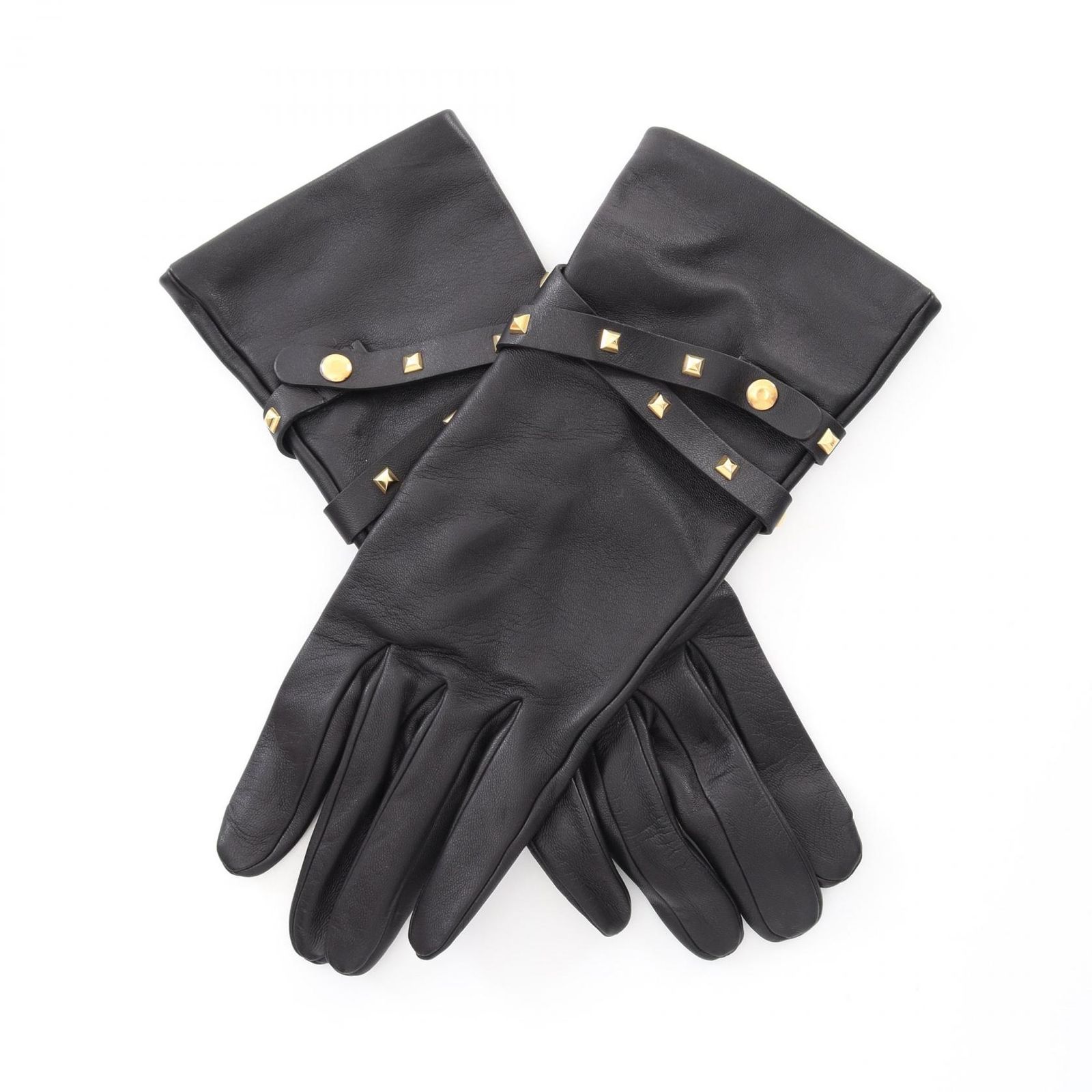 エルメス HERMES 手袋 ブラック レザー 手袋 レディース Used A