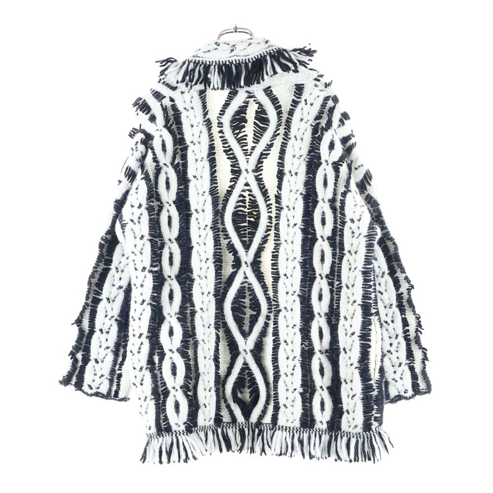 ALANUI アラヌイ ジャングルビート アルパカウール かぎ編み フリンジ ローゲージニット カーディガン ホワイト ブラック