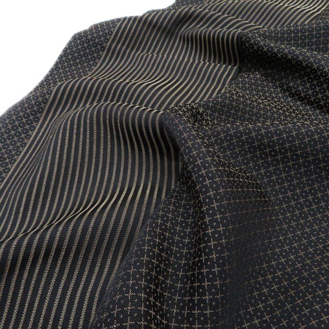 お召し 御召 着物 中古 正絹 袷 セミフォーマル 黒色 朽葉色