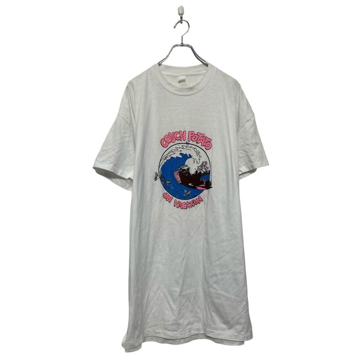 半袖 プリント Tシャツ XL~ ONESIZE ホワイト イラスト シングルステッチ ビッグサイズ クルーネック 古着卸 アメリカ仕入 a607-6079