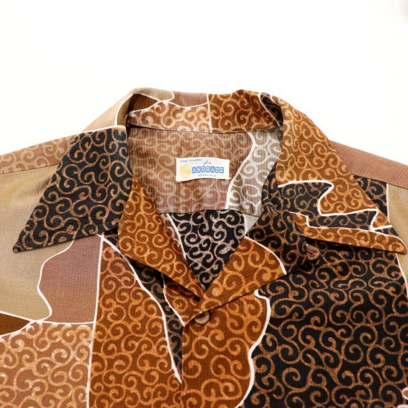 70s ハワイ製 vintage ANDRADE 総柄 オープンカラー コットン アロハ