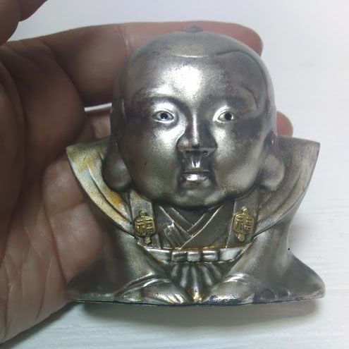 1970年代◆ 金工師 初代 長幸斎作 純銀『福の神 福助』置物 重さ90.5g 1970年代◇ 金工師 初代 長幸斎作 純銀『福の神 福助』置物 重さ