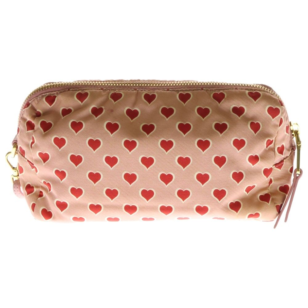 miumiu ミュウミュウ ロゴプレート ハート総柄プリント ナイロン メイクポーチ ピンク 5 NE 457