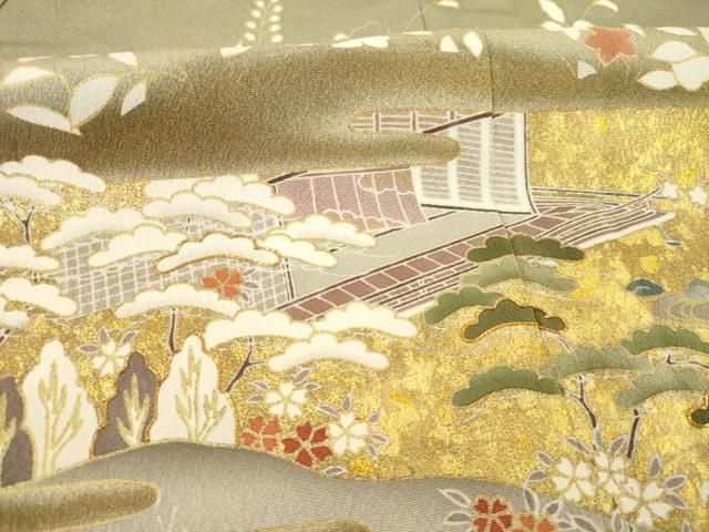 平和屋着物●訪問着　駒刺繍　風景花文　金彩　ますいわ屋扱い　正絹　逸品　AAAZ8112ck 平和屋着物○訪問着 駒刺繍 風景花文 金彩 ますいわ屋扱い 正絹 逸品