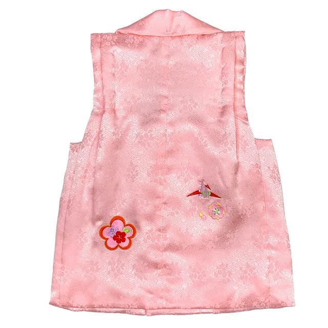 七五三 三歳 女の子 被布セット 正絹被布コート 草履 巾着 足袋 4点コーデセット ピンク 鞠と鶴 梅 IHF 904 4 set 01