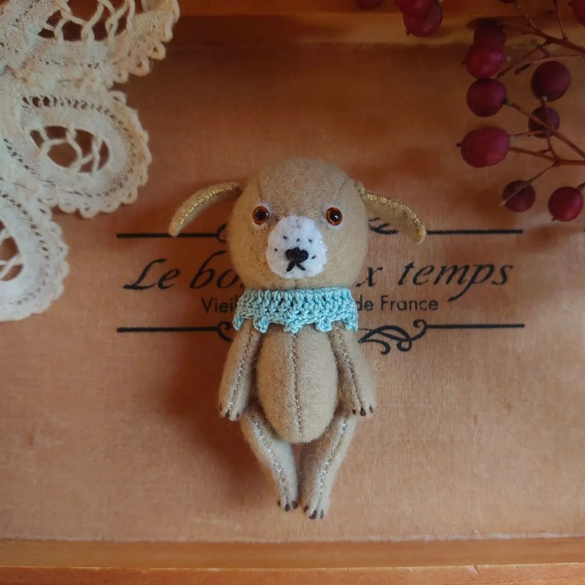 ハンドメイド☆ミニチュアベア☆ベージュの犬さん♪♪ - メルカリ 