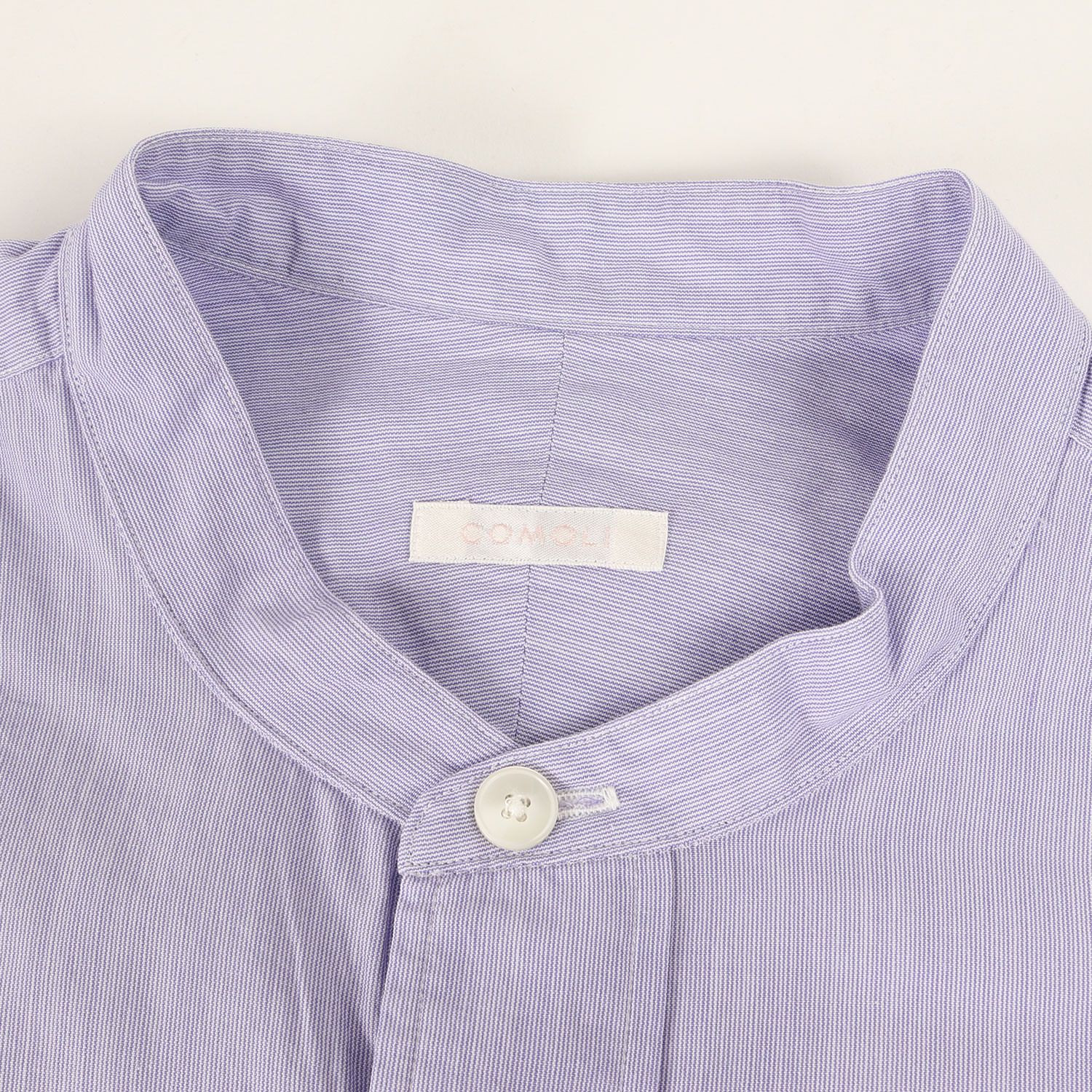 COMOLI コモリ シャツ サイズ:1 ピンストライプ バンドカラー ロング