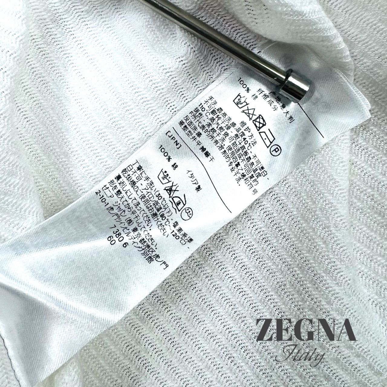 【ゼニア】ZEGNA ポロシャツ 半袖 白 ホワイト オープンカラー トップス