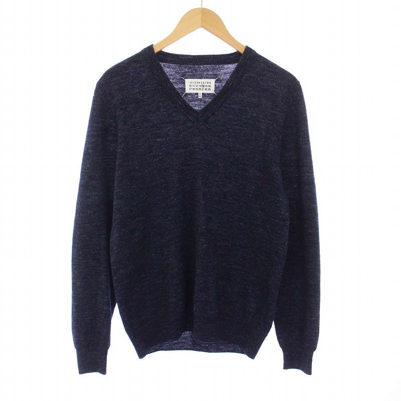 メゾンマルジェラ 14 Maison Margiela 14 14AW エルボーパッチ Vネック ニット セーター 長袖 ウール S 紺 ネイビー S50HA0522 /KH