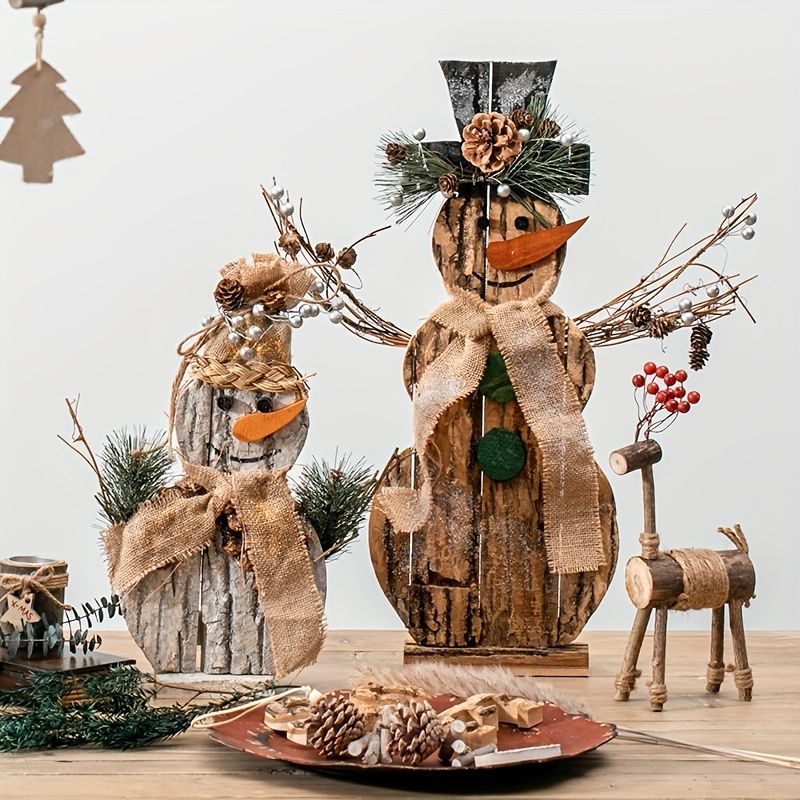 クリスマス オブジェ 置物 木製の雪だるま スノーマン ガーデンオーナメント インテリア インテリア雑貨 室内 寝室 玄関 癒しグッズ 庭 ガーデニング プレゼント ギフト 樹脂 クリスマス装飾 棚装飾