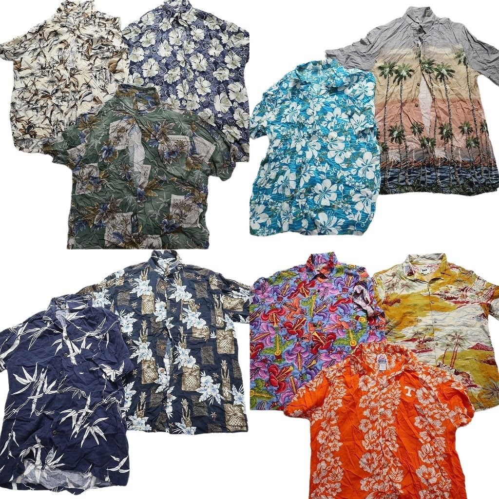 古着卸 レーヨン系 アロハシャツ 半袖シャツ 10枚セット メンズ M ハイビスカス パイナップル ホライズン 古着 NA3383