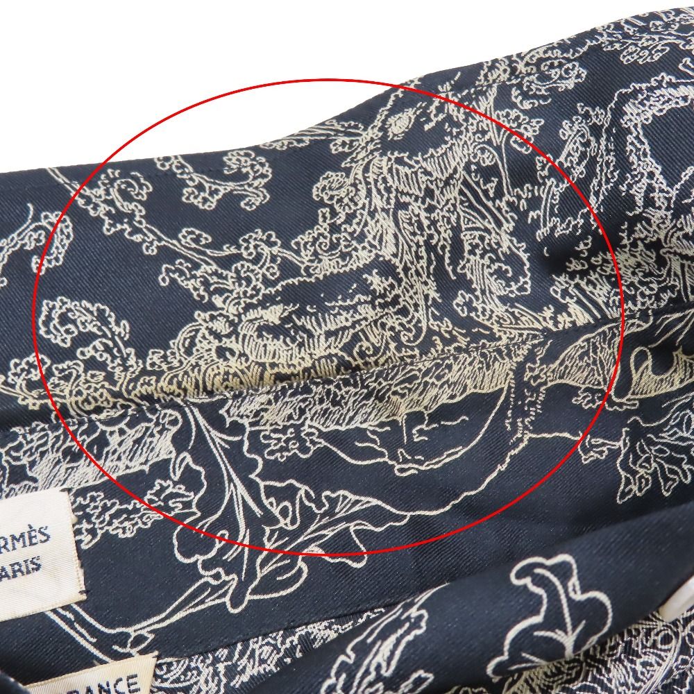 良品 HERMES エルメス シアー シルクシャツ ブラウス 長袖 総柄