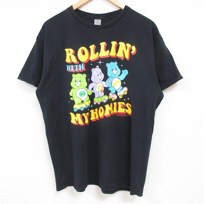 L/古着 半袖 Tシャツ メンズ ケアベア コットン クルーネック 黒 ブラック 24jul03 中古