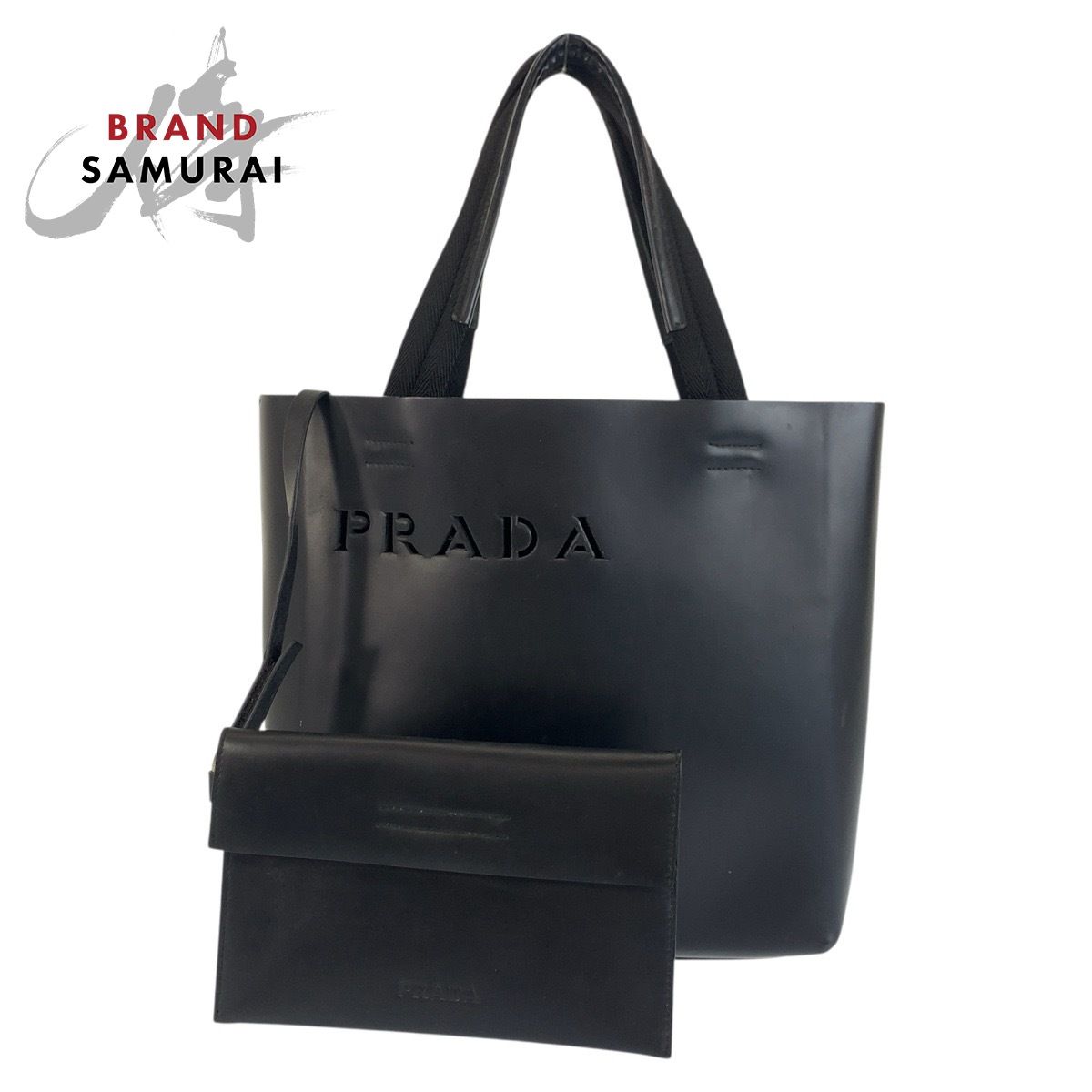 プラダ ハンドバッグ トートバッグ ブラック PRADA プラダ パンチングロゴ ブラック 黒 レザー トートバッグ