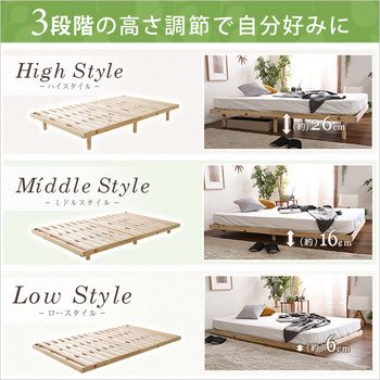 【最短翌日配送】 3段階高さ調節国産総檜脚付きすのこベッド Pierna ピエルナ ポケットコイルロールマットレス付きセミダブル 全品10％ポイント還元！