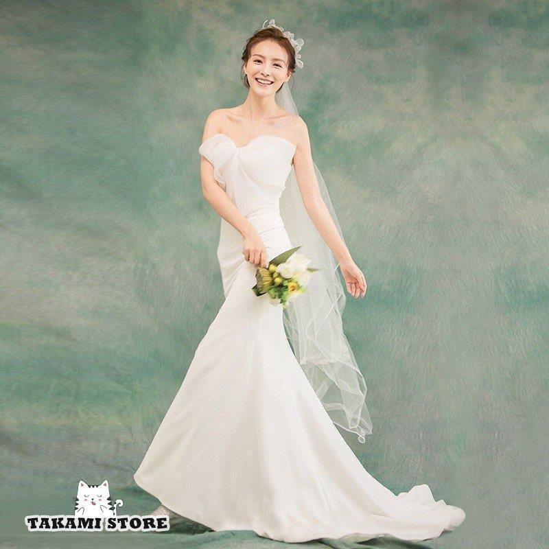 ウエディングドレス ロングドレス 結婚式 二次会 花嫁 白 大きいサイズ 小さいサイズ マーメイドライン スレンダーライン トレーンドレス