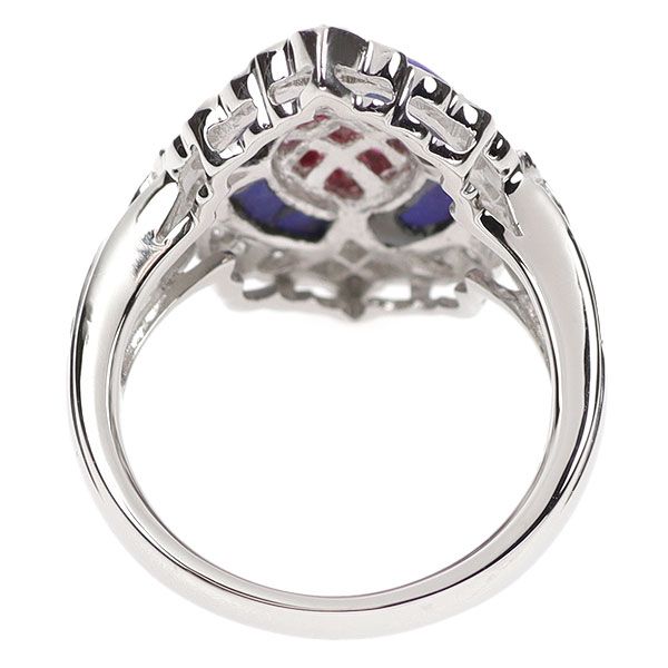 Pt900 ルビー ラピスラズリ ダイヤモンド リング 1.09ct D0.41ct