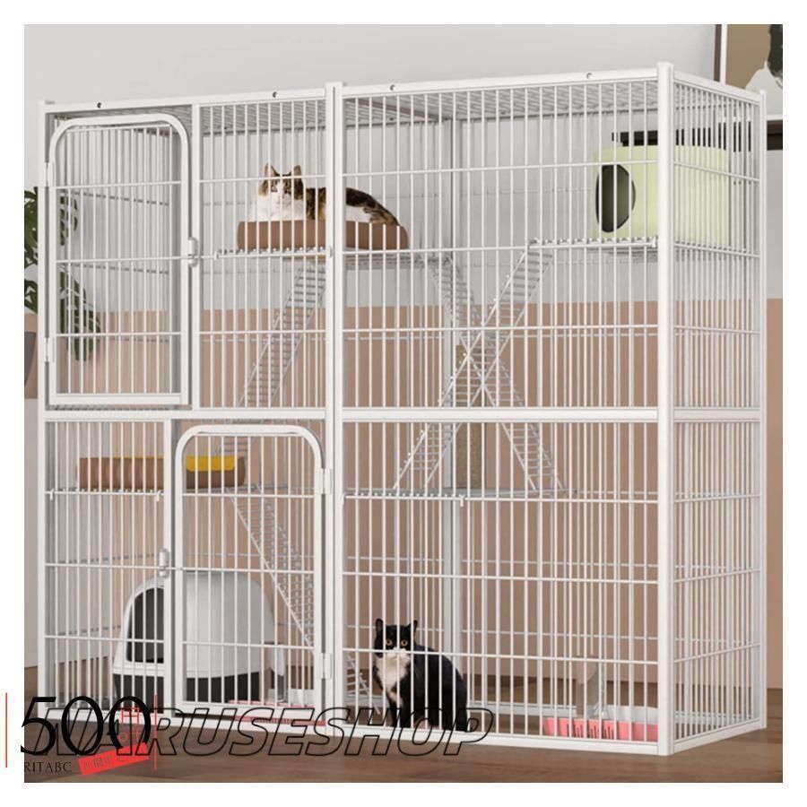 ネコ ゲージ 特大型 両開きドアのデザイン 猫 ケージ 3段 猫 ケージ 多頭飼い キャットハウス 猫ハウス 大型猫 ケージ 猫 ケージ ステップ1