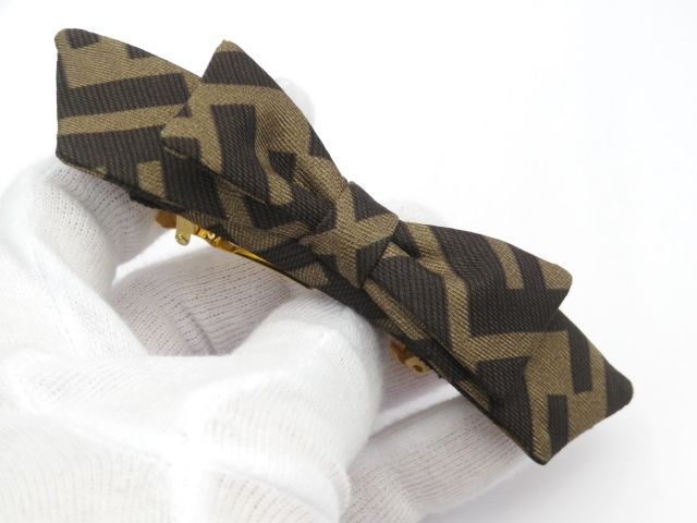 △限定値下げ▽ □新同□ フェンディ リボン バレッタ ズッカ ブラウン  