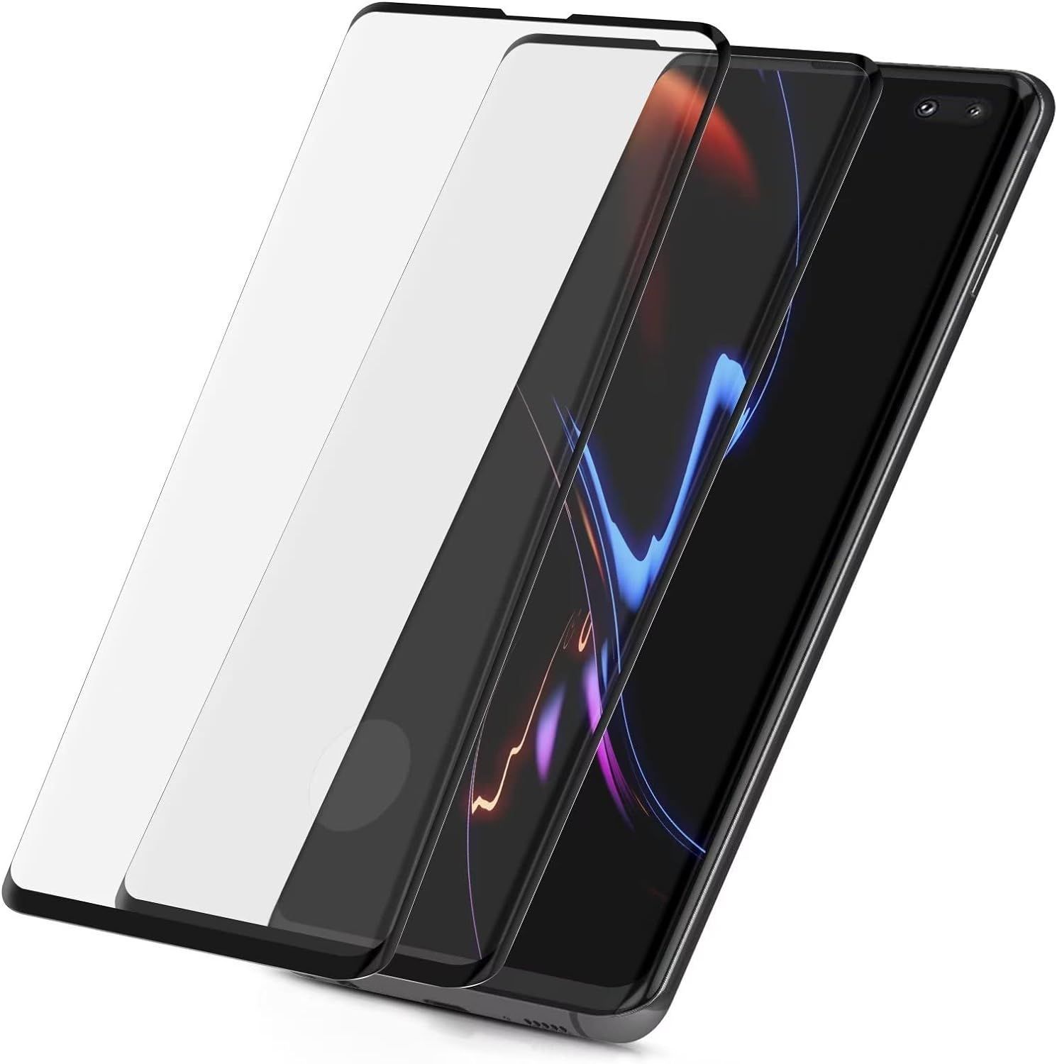 【指紋認証対応】GalaxyS10Plus ガラスフィルム S10プラス フィルム S10Plus 強化 ガラス SCV42 SC04L ふぃるむ 液晶 全面 保護 3D曲面【黒縁 2枚セット】まで覆える/貼り付け簡単/硬度9H/干渉しない/高透過率