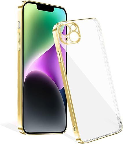 iPhone 14 ケース クリア TPU 軽量 スリム 薄型 スマホケース 耐衝撃 ストラップホール iPhone14 携帯カバー レンズ保護 滑り止め 6.1インチ【ゴールド】